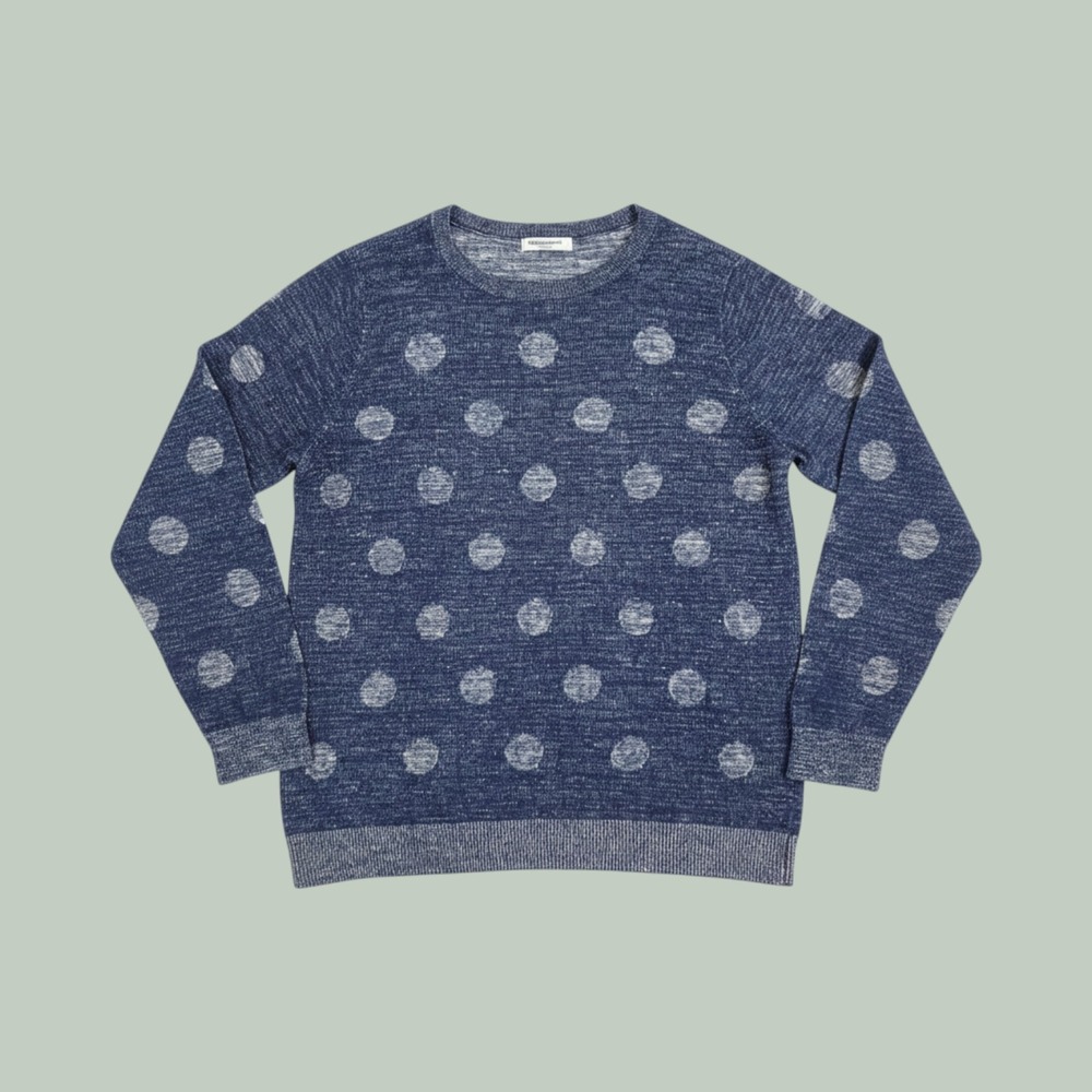 Liz Claiborne Sweater Women 1X Blue Polka Dot Knit Crewneck Long Sleeve Casual